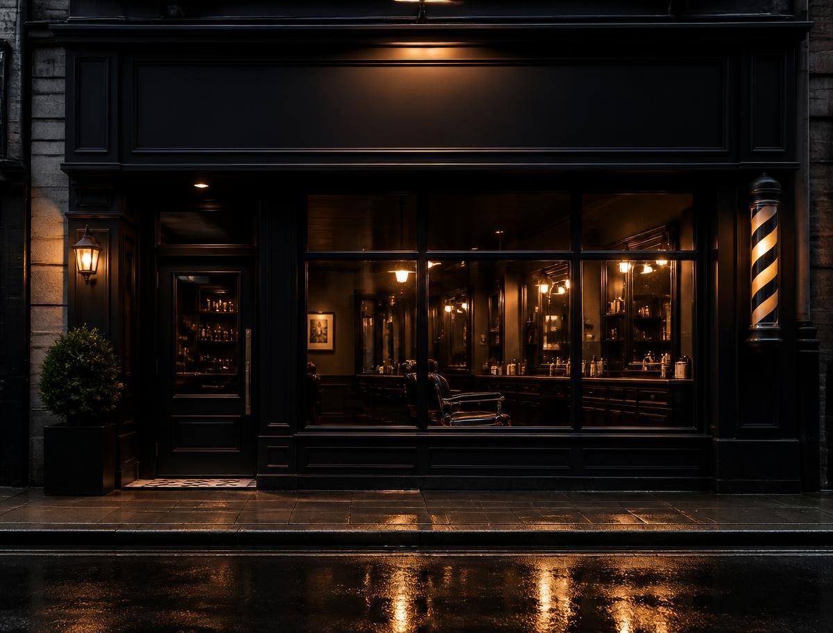 Culture Cutz Barbershop storefront at night